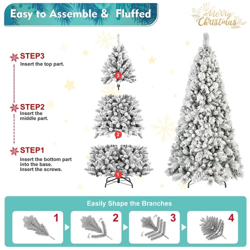 9FT Flocked Christmas Tree with 1964 Tips – Snowy PVC & Hard Needle
