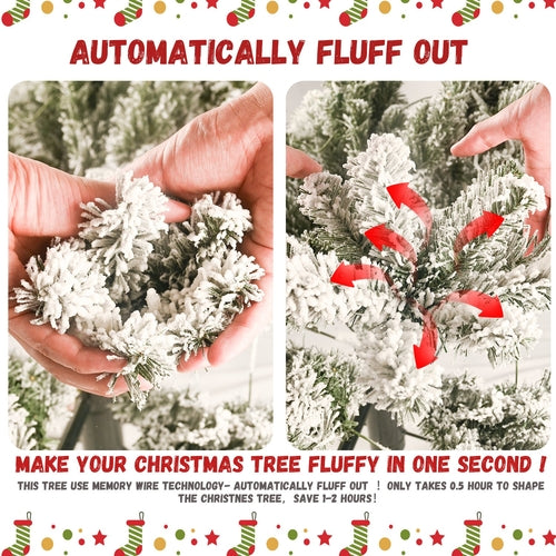 9FT Flocked Christmas Tree with 1964 Tips – Snowy PVC & Hard Needle