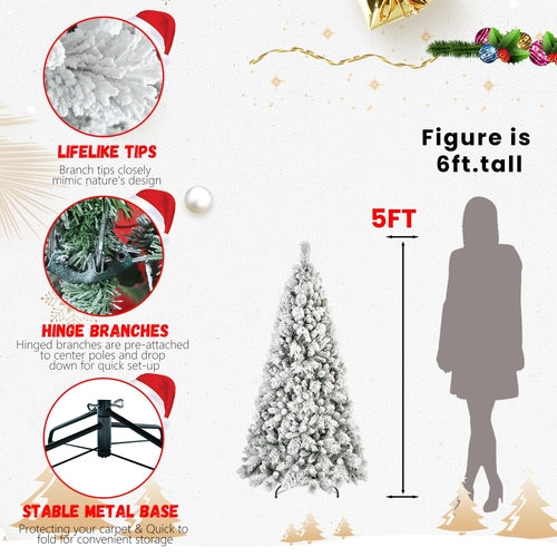 9FT Flocked Christmas Tree with 1964 Tips – Snowy PVC & Hard Needle