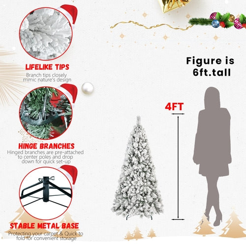 9FT Flocked Christmas Tree with 1964 Tips – Snowy PVC & Hard Needle
