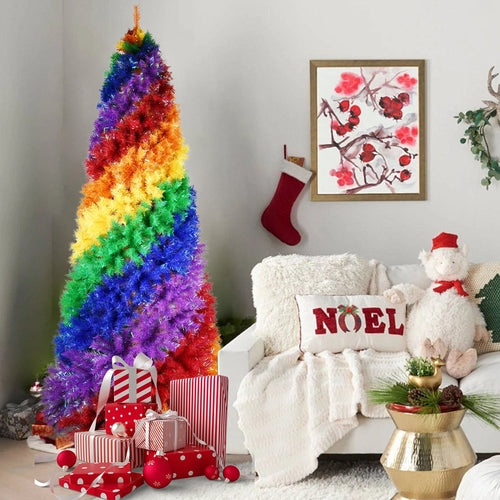 7.5ft Rainbow Spiral Christmas Tree, 1825 Branch Tips, Colorful PVC