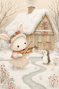 Winter Bunny & Penguin Snow Scene – Festive Wall Art